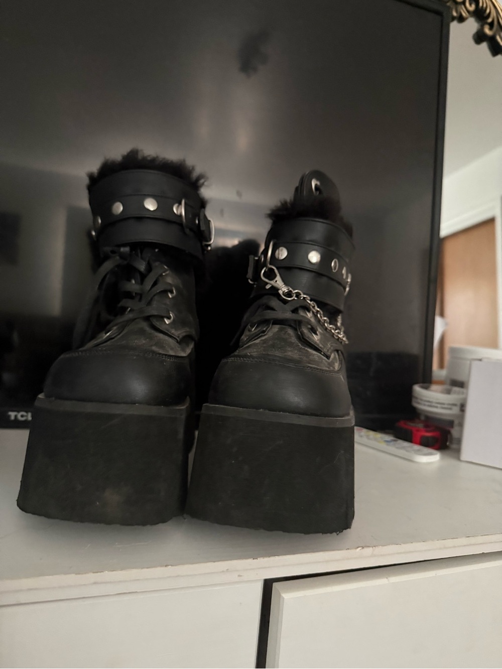 Platform Ankle Boots with Stud and Chain Detail - Black